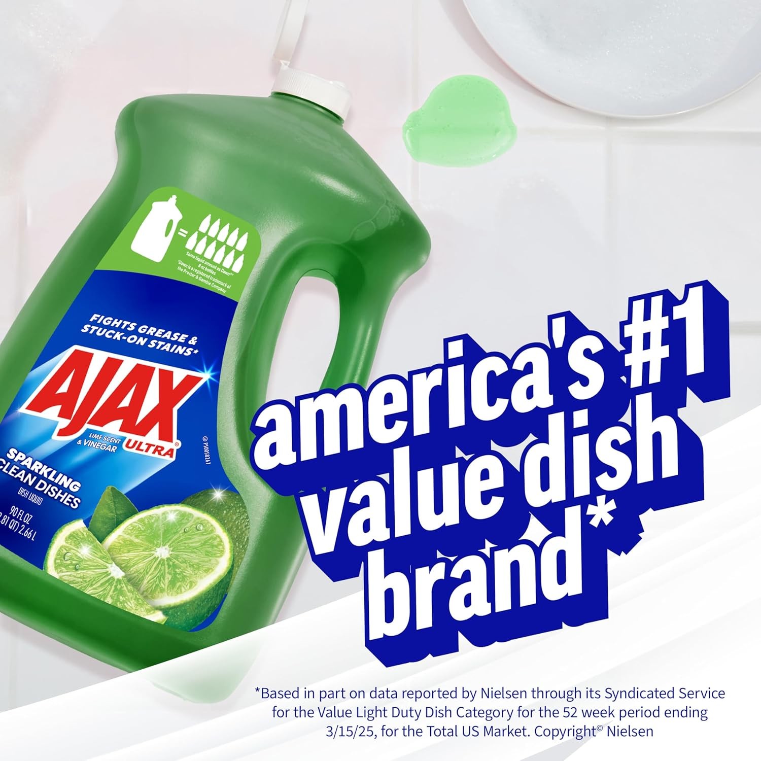 Ajax Ultra Liquid Dish Soap Vinegar & Lime Scent 90 fl oz Grease Cleaner