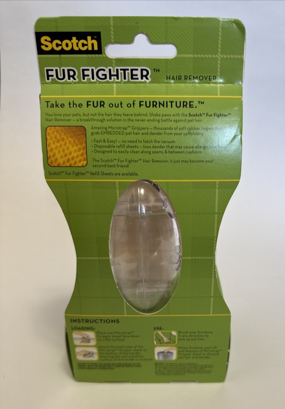 Scotch Fur Fighter Pet Hair Remover Kit Handle 5 Refill Sheets Damaged Box