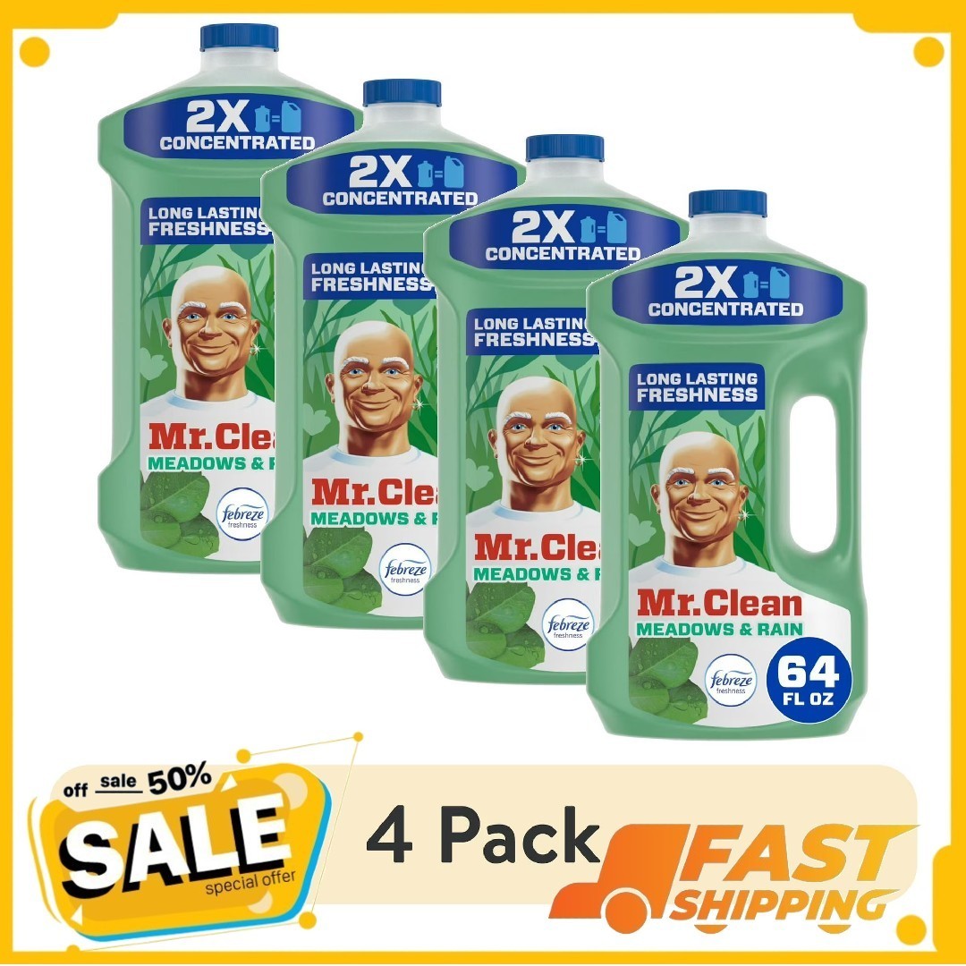 (4 pack) Mr. Clean All Purpose Cleaner, 2X Concentrated Multi Surface, 64 fl oz