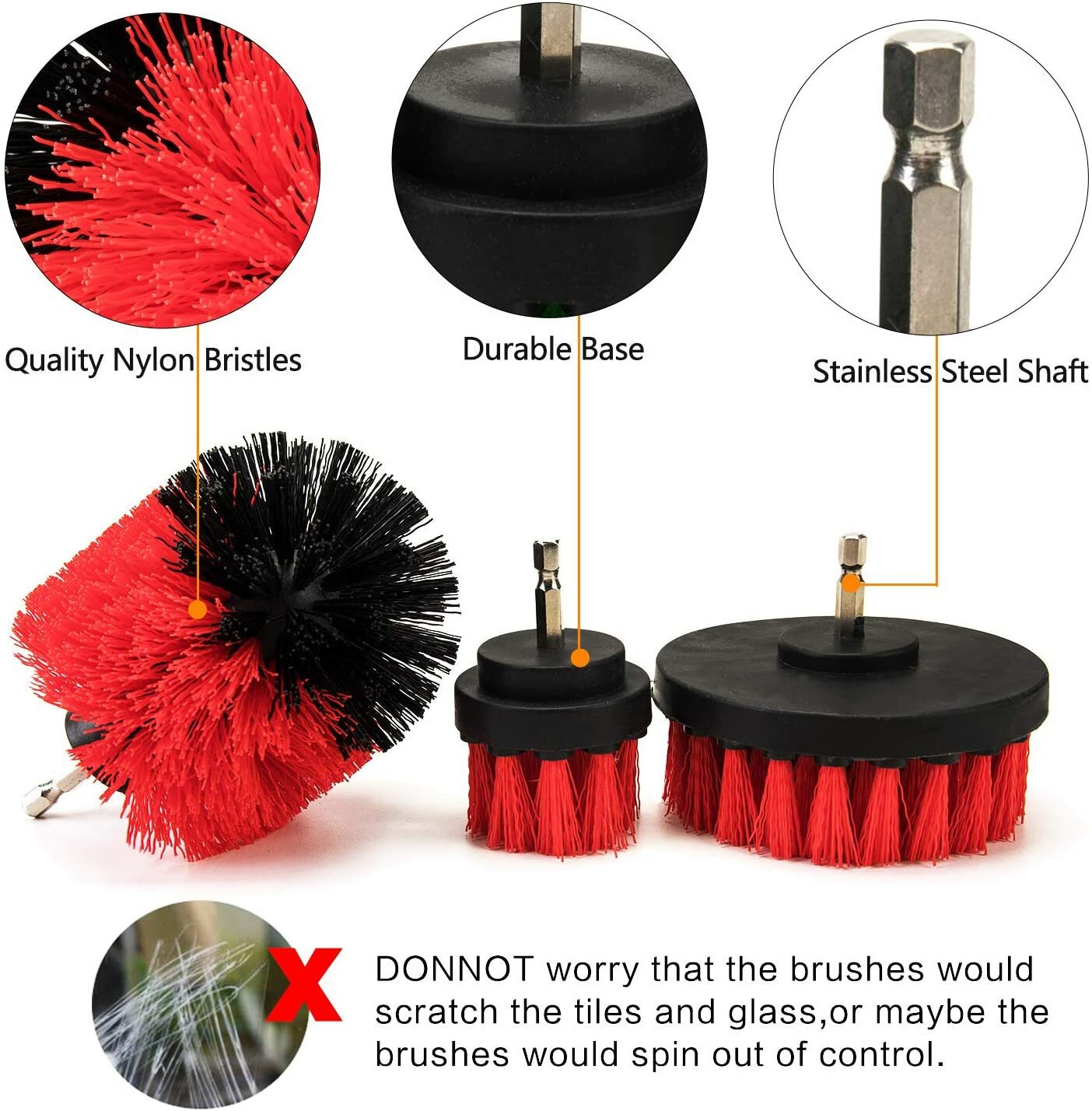 Drill Brushes Set 3pcs Tile Grout Power Scrubber Cleaner Spin Tub Shower Wall