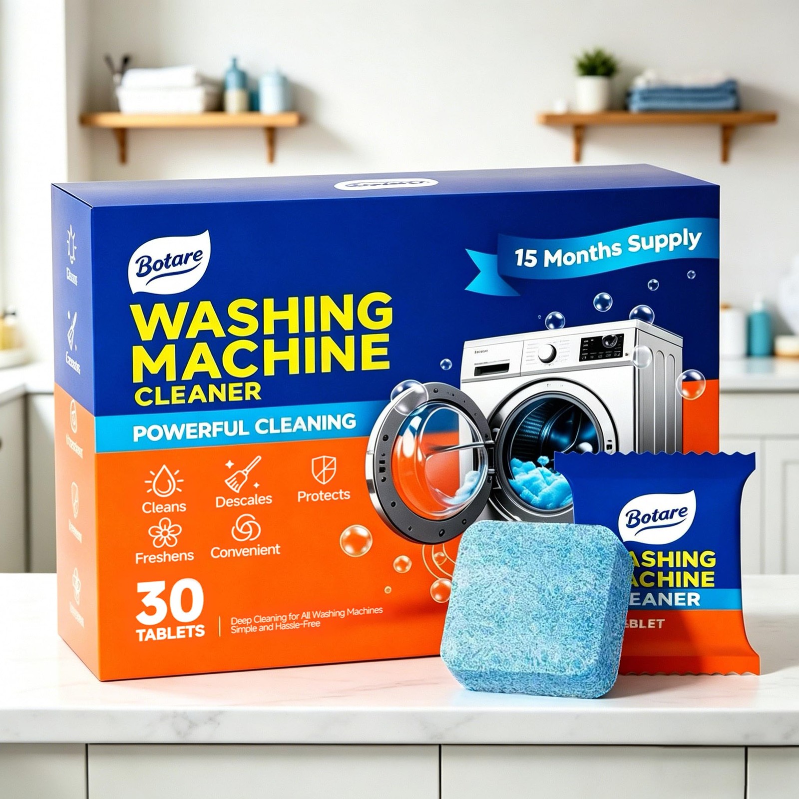 Washing Machine Cleaner tablets, 30 Count – 15 Month Supply, Deep Cleaning De…