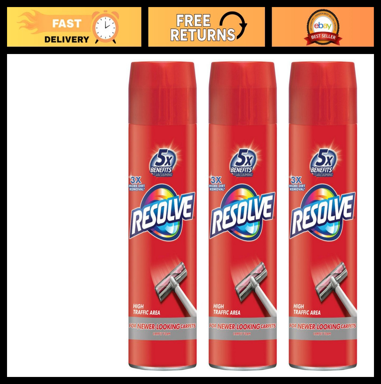 High Traffic Carpet Foam Cleaner 22 oz – Freshens, Softens & Removes Stains (3 P