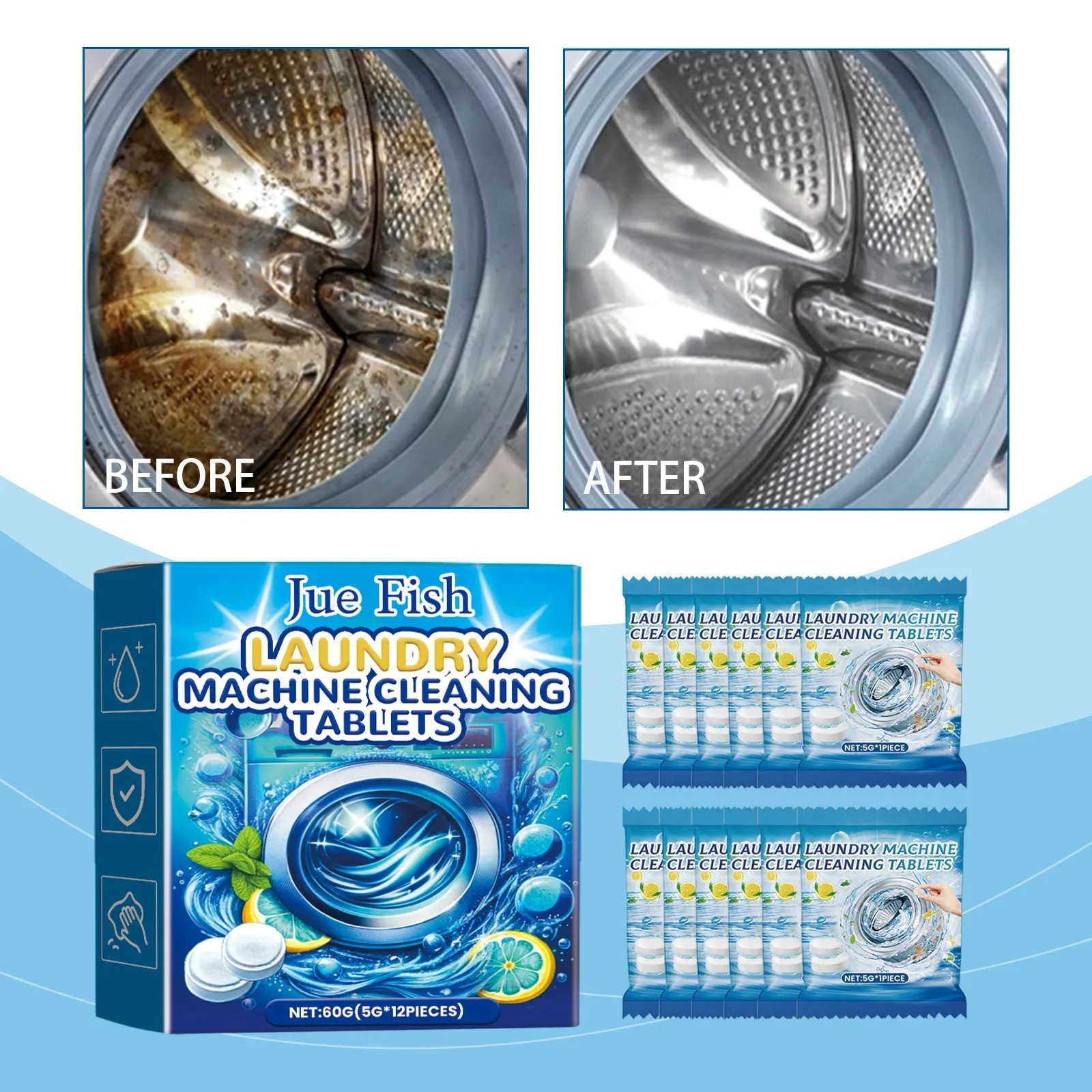 12/24Pcs Washing Machine Cleaner Washer Deep Solid Cleaning Effervescent Tablets
