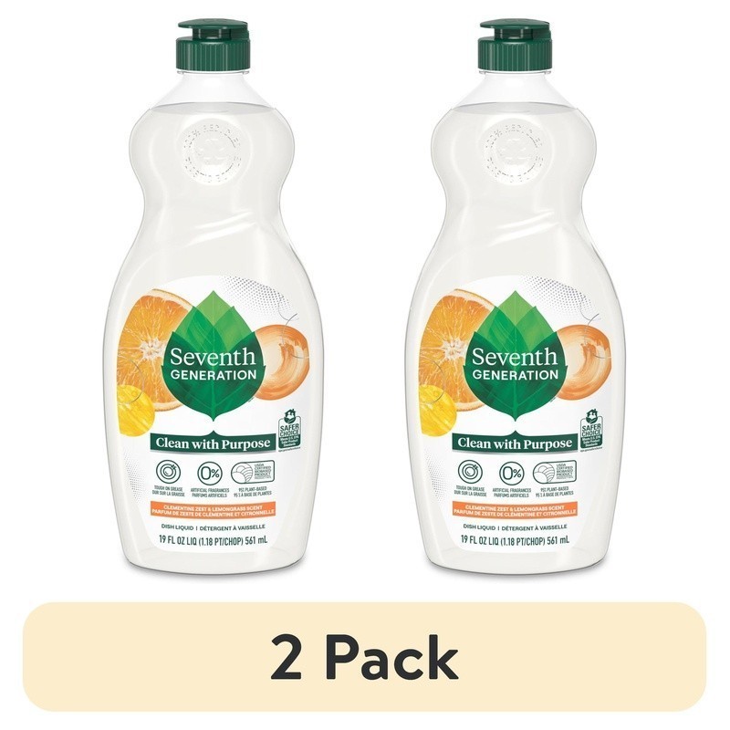 2 Pack Dish Soap Liquid Clementine Lemongrass Plant Based 19 oz Bottles New