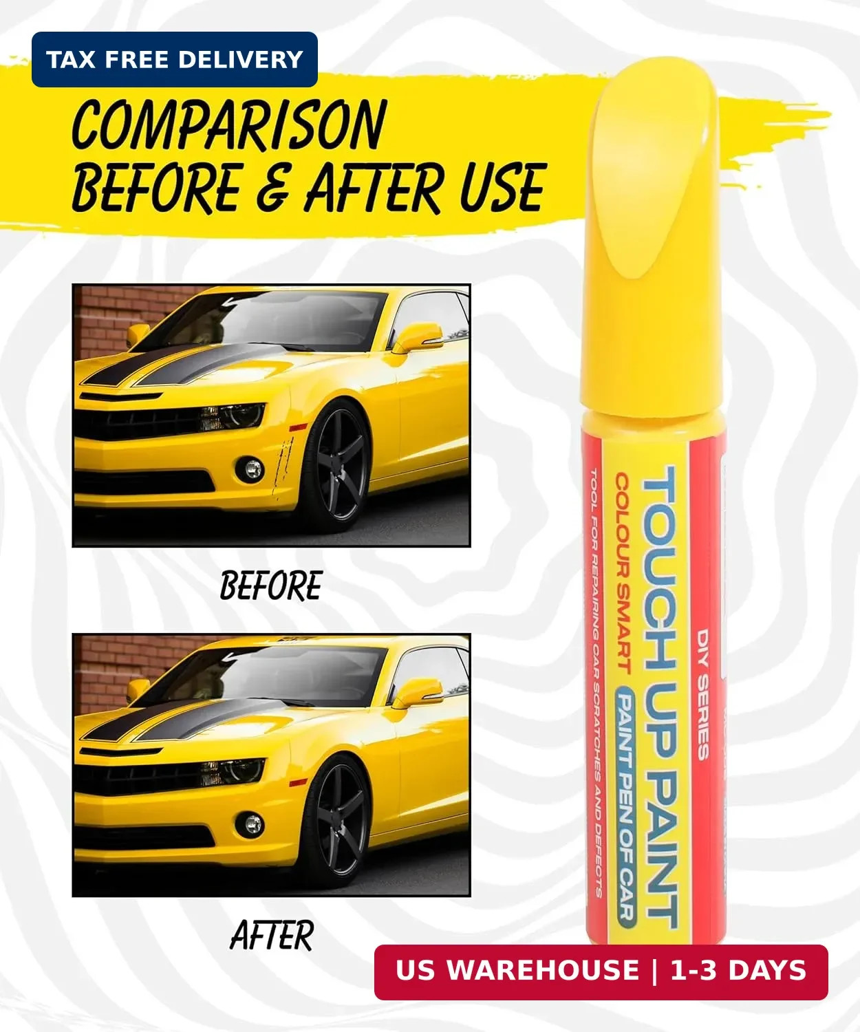 Pure Yellow Touch Up Paint Universal Color Match for All Car Models Repair Pen