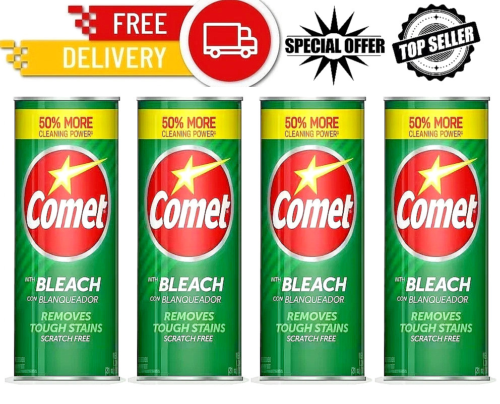 4 PACK Comet Cleaner with Bleach All-Purpose Removes Stains, Pine