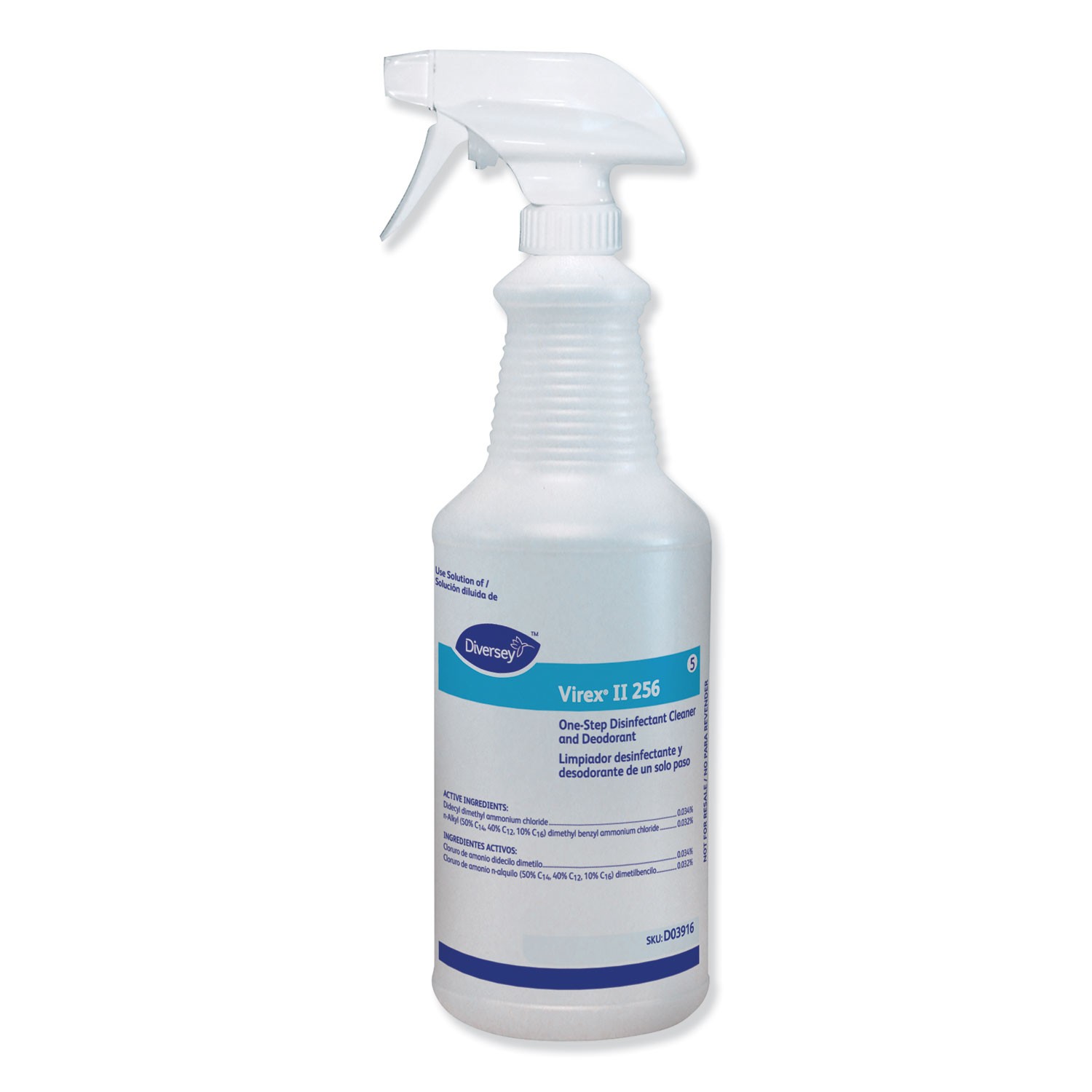 Diversey Virex II 256 Empty Spray Bottle, 32 oz, Clear, 12/Carton