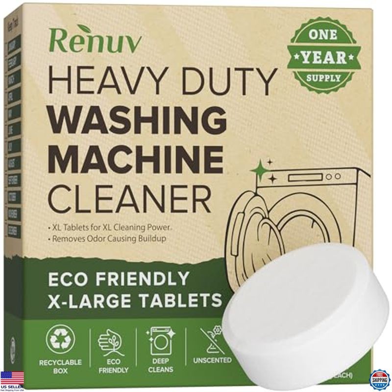 Heavy Duty Washing Machine Cleaner – 12 XL Deep Cleaning Tablets, 1 Year Supply