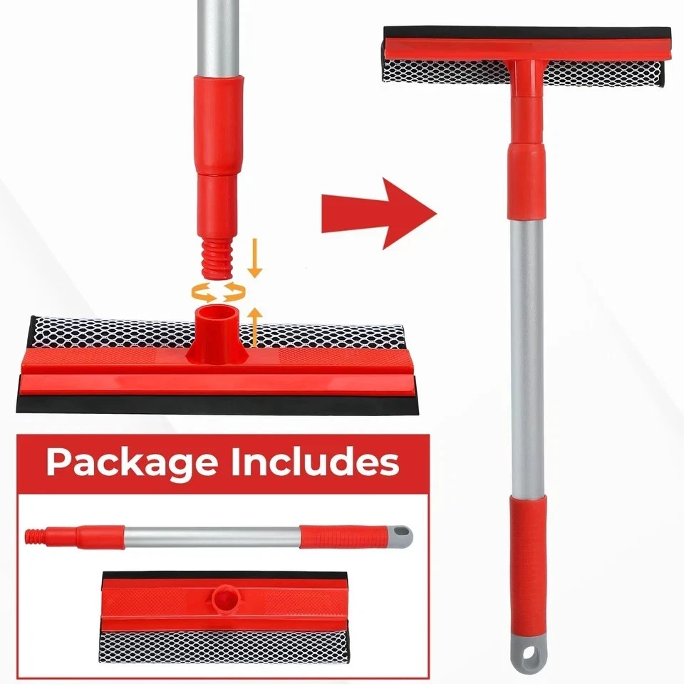 Windshield Cleaner Tool 2 in 1 Car Window Squeegee with Extendable Handle (18″-