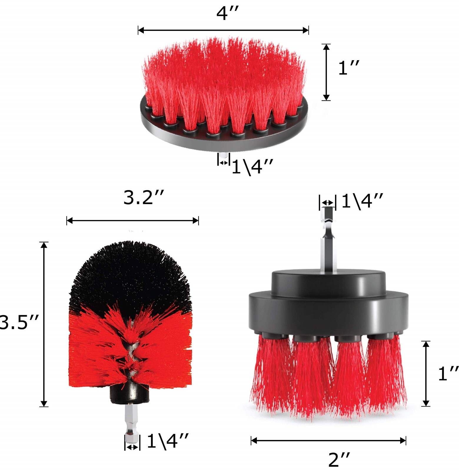 Red Bristle Medium Stiffness Drill Brush Set 3 pack – Ships from USA