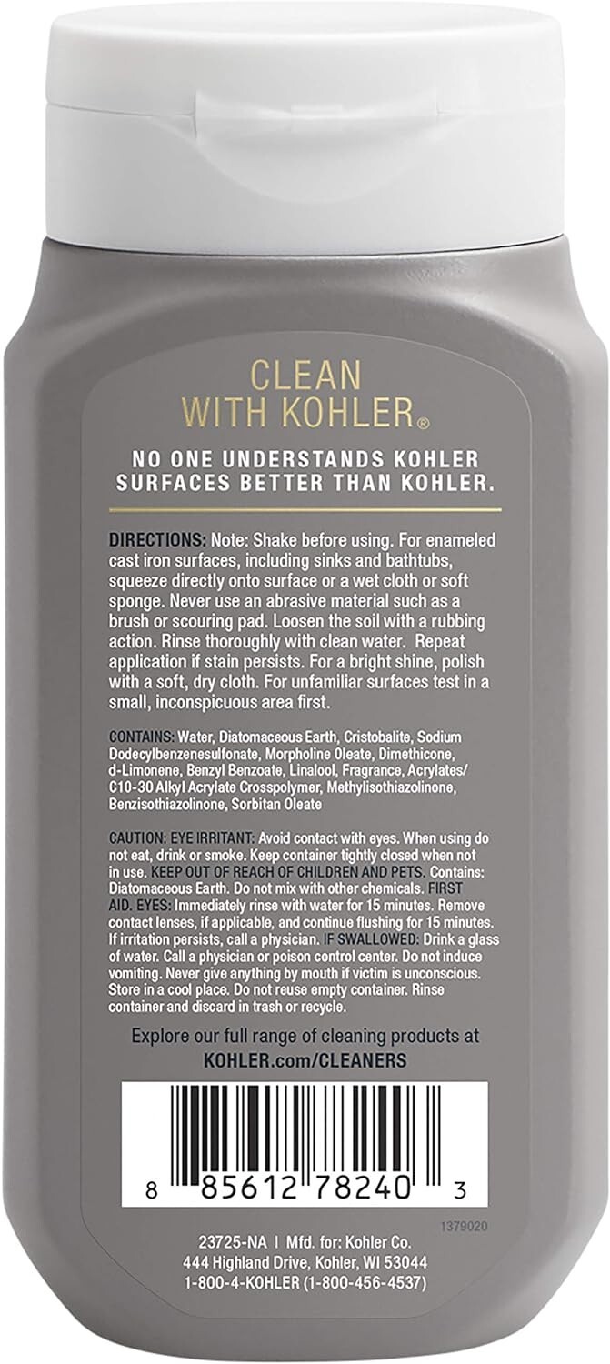Cast Iron Cleaner Liquid Form Kohler K-23725-NA Non-abrasive Cream-Based Kit New
