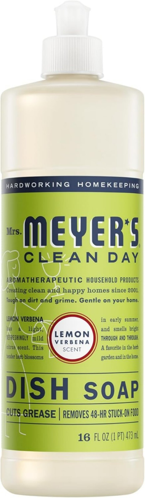 MRS. MEYER’S CLEAN DAY Liquid Dish Soap, Lemon Verbena, 16 fl. Oz