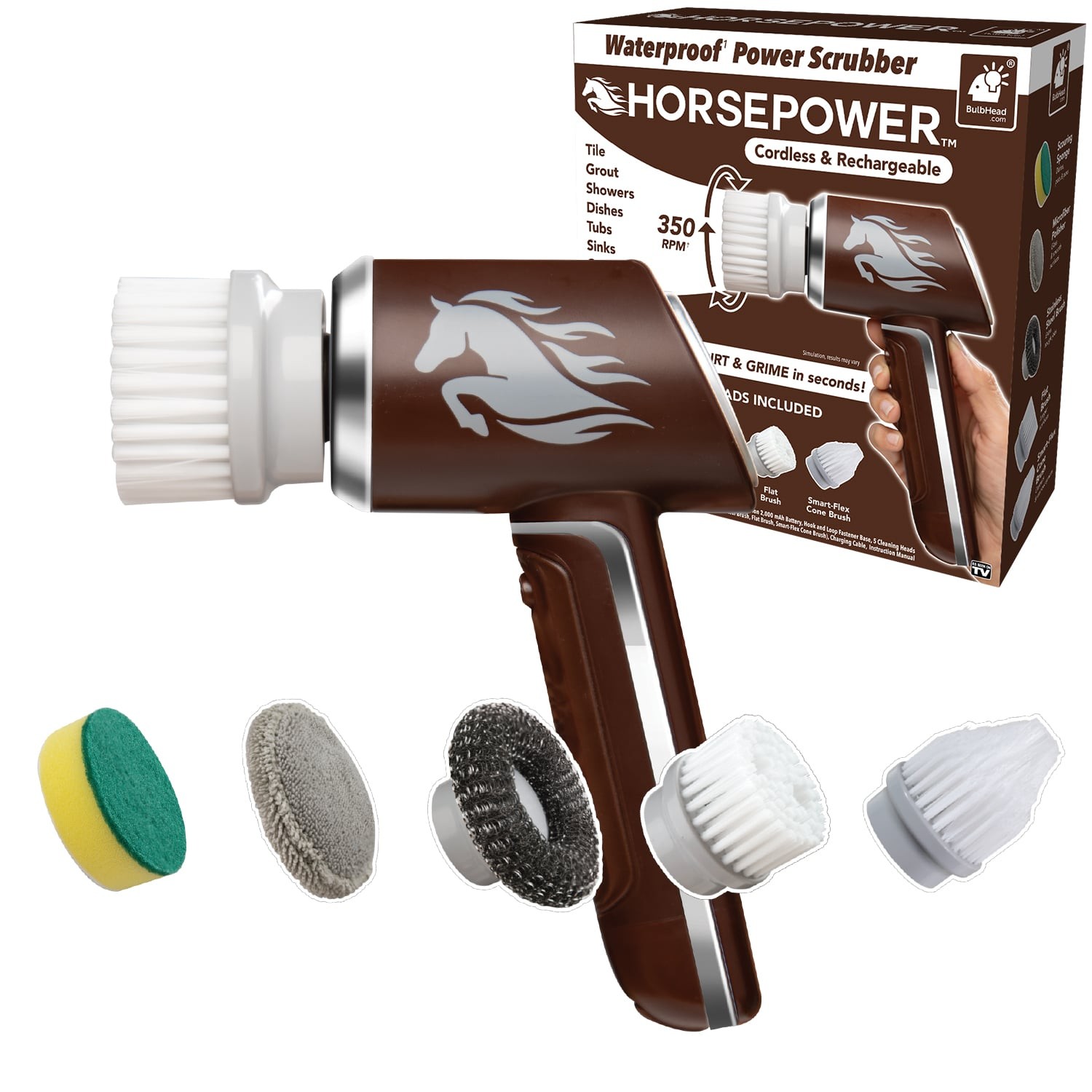 Horsepower Handheld Cordless Rechargeable Spinning Power Scrubber