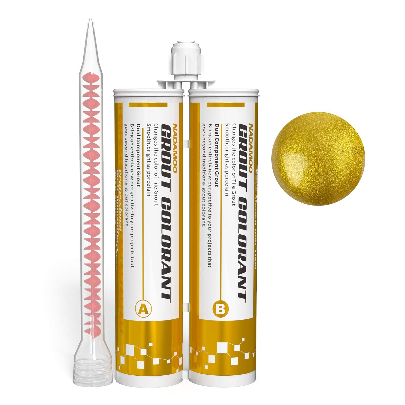 NADAMOO Epoxy Grout Glittering Gold, Dual Tubes Waterproof Tile Grout 19oz 40…