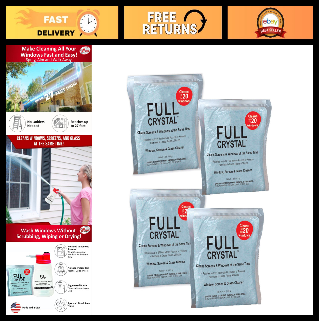1 lb Crystal Powder Window Cleaner Refill Kit – Cleans 80 Windows, Makes 640 fl