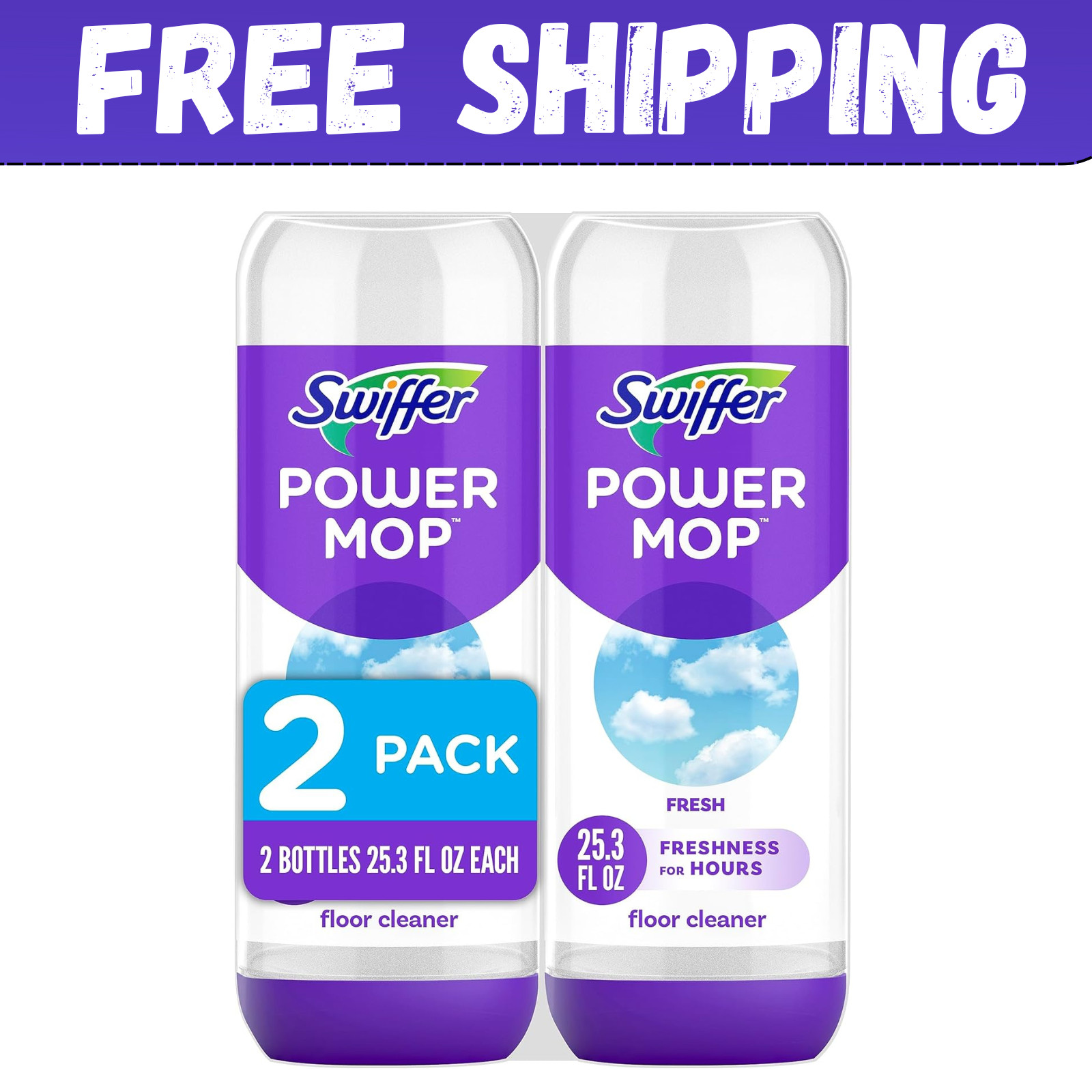 Swiffer Power Mop Floor Cleaning Solution Fresh Scent Floor Cleaner,25.3 oz, 2x.