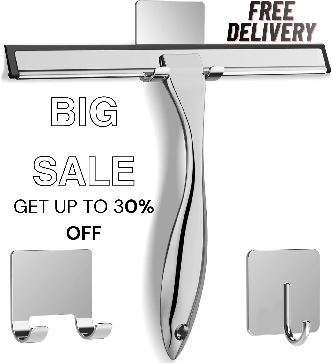 Docrok 10″ Stainless Steel Shower Squeegee Glass Door Window Mirror Cleaner Hook
