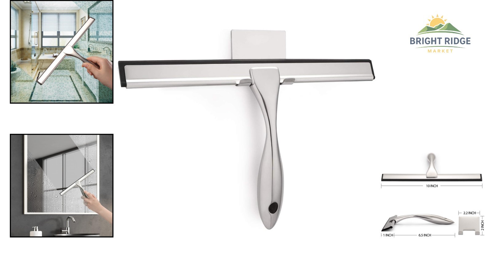 Modern Stainless Steel Shower Squeegee with 10-Inch Silicone Blade for Windows
