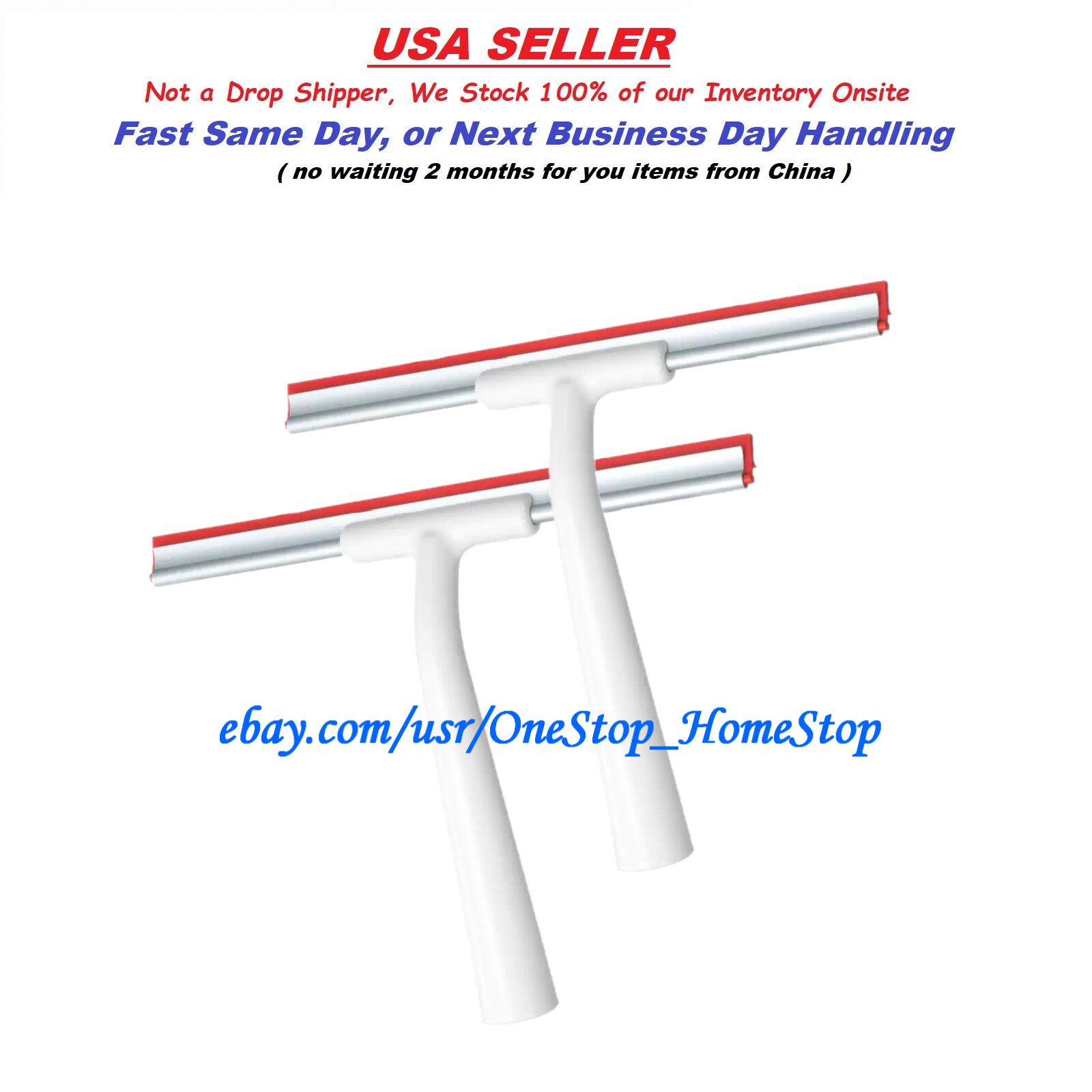 2 pc., Shower Squeegees, White and Red, Kitchen, Bathroom, Windows, (New)