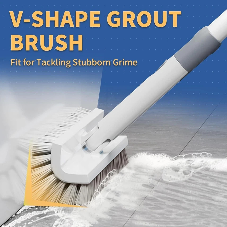 Grout Brush with Long Handle, 57″ Grout Cleaner for Tile Floors, Double-Sided…
