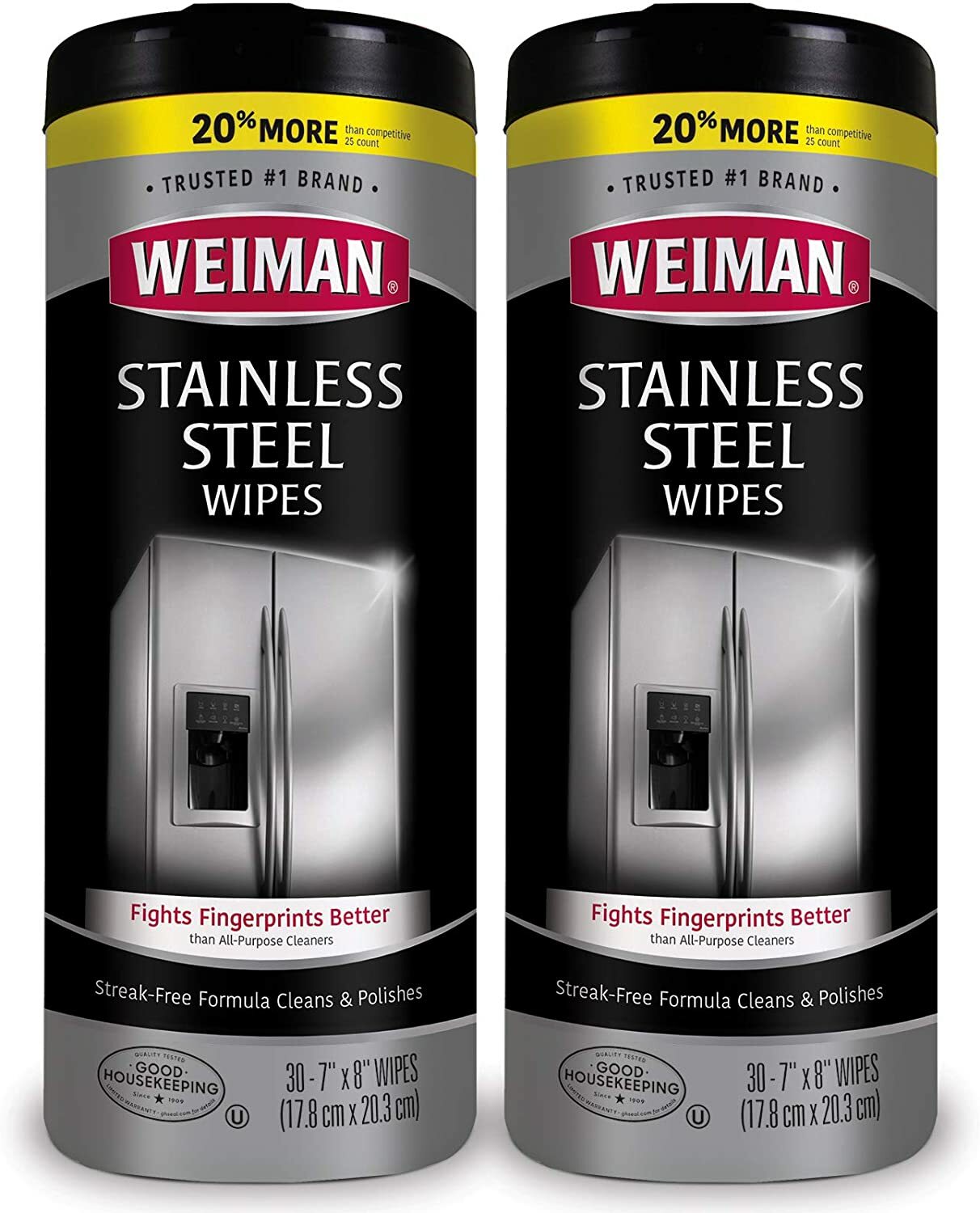 2 Pack WEIMAN Stainless Steel Surfaces Cleaning Wipes Streak Free 30ct