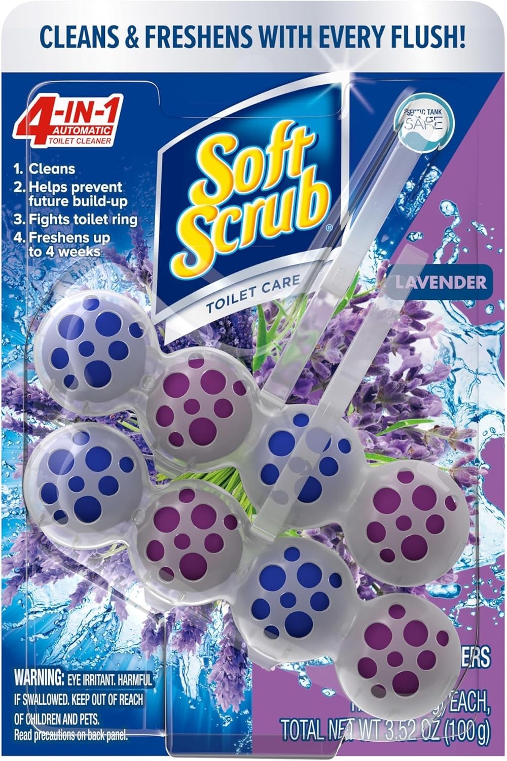 4-in-1 Rim Hanger Toilet Bowl Cleaner, Lavender, 1 Count or 2 Count