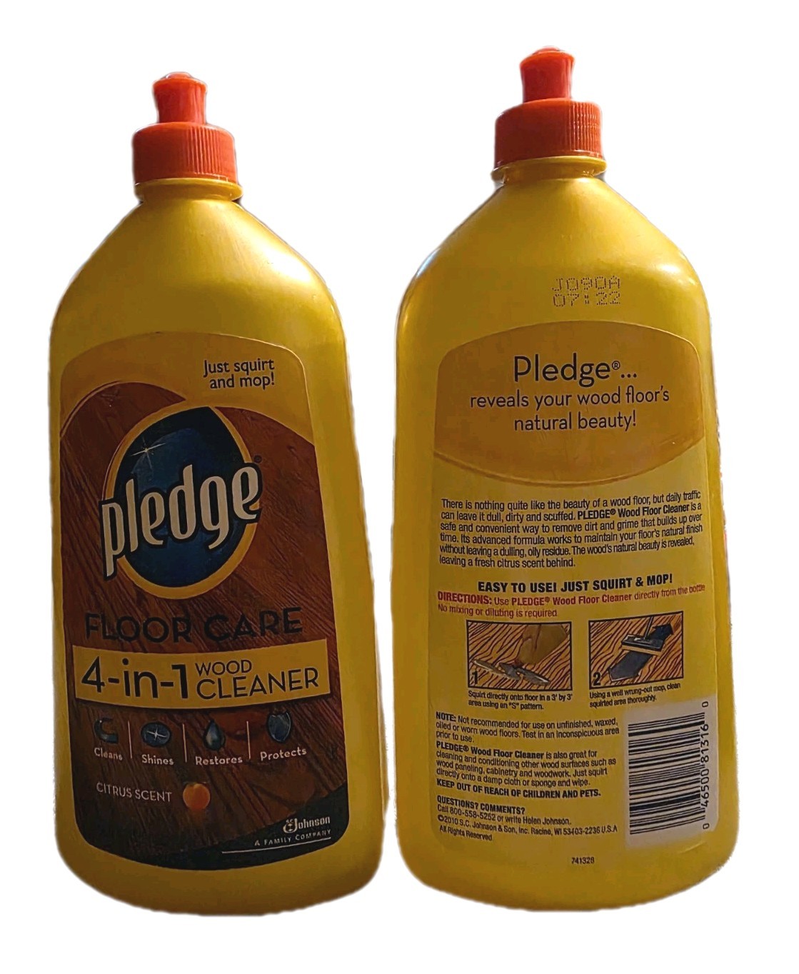 SET of 2 SC Johnson PLEDGE Wood Floor Cleaner Gold Bottle Citrus Scent 27 fl oz.