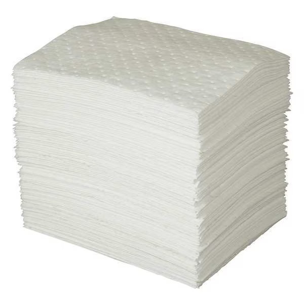 Brady Sorbent Pad, 35 gal, 15 in x 19 in, Oil, White, 100 PK SPC100 Brady SPC100