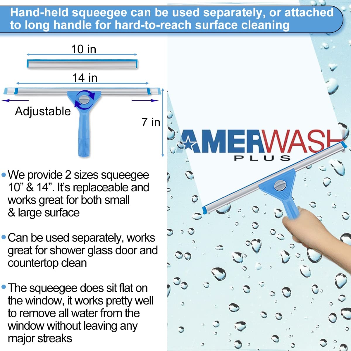 AMERWASH PLUS Window Squeegee Washing Kit for Shower Glass Door, Mirror and W…
