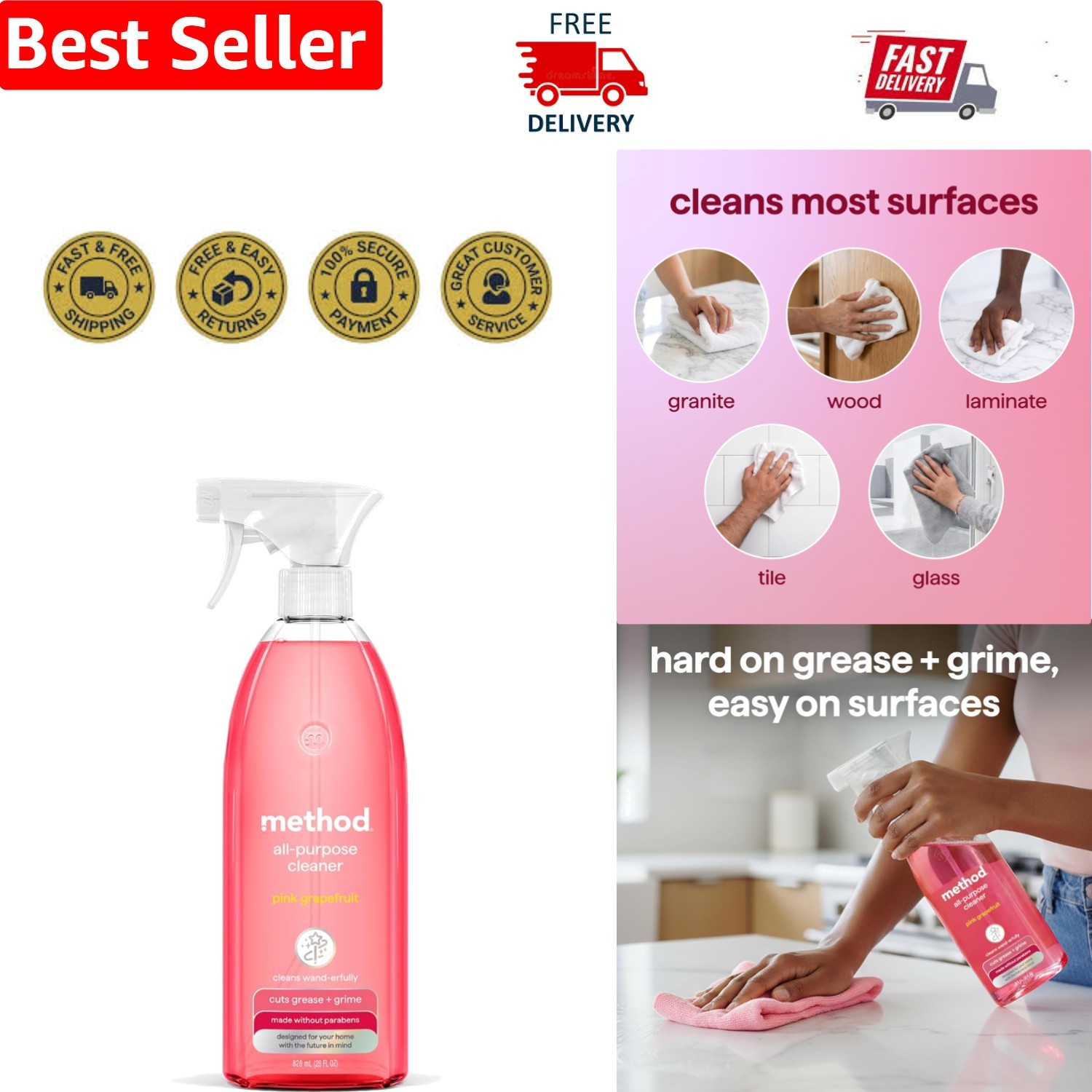 28 oz Method All-Purpose Cleaner – Cuts Grease with Fresh Grapefruit Scent