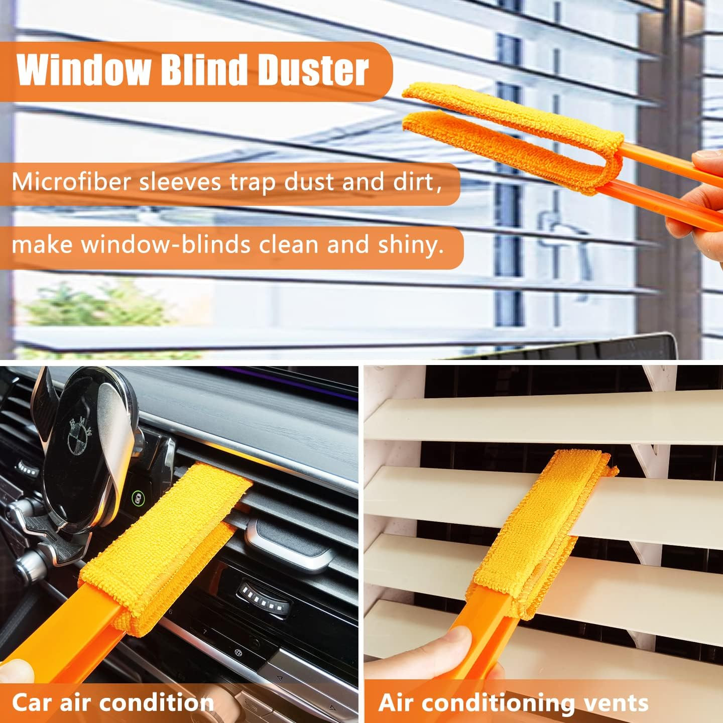 4 Pack Blinds Duster, Duster Brush with 8 Microfiber Sleeves, Dust Remove Tools