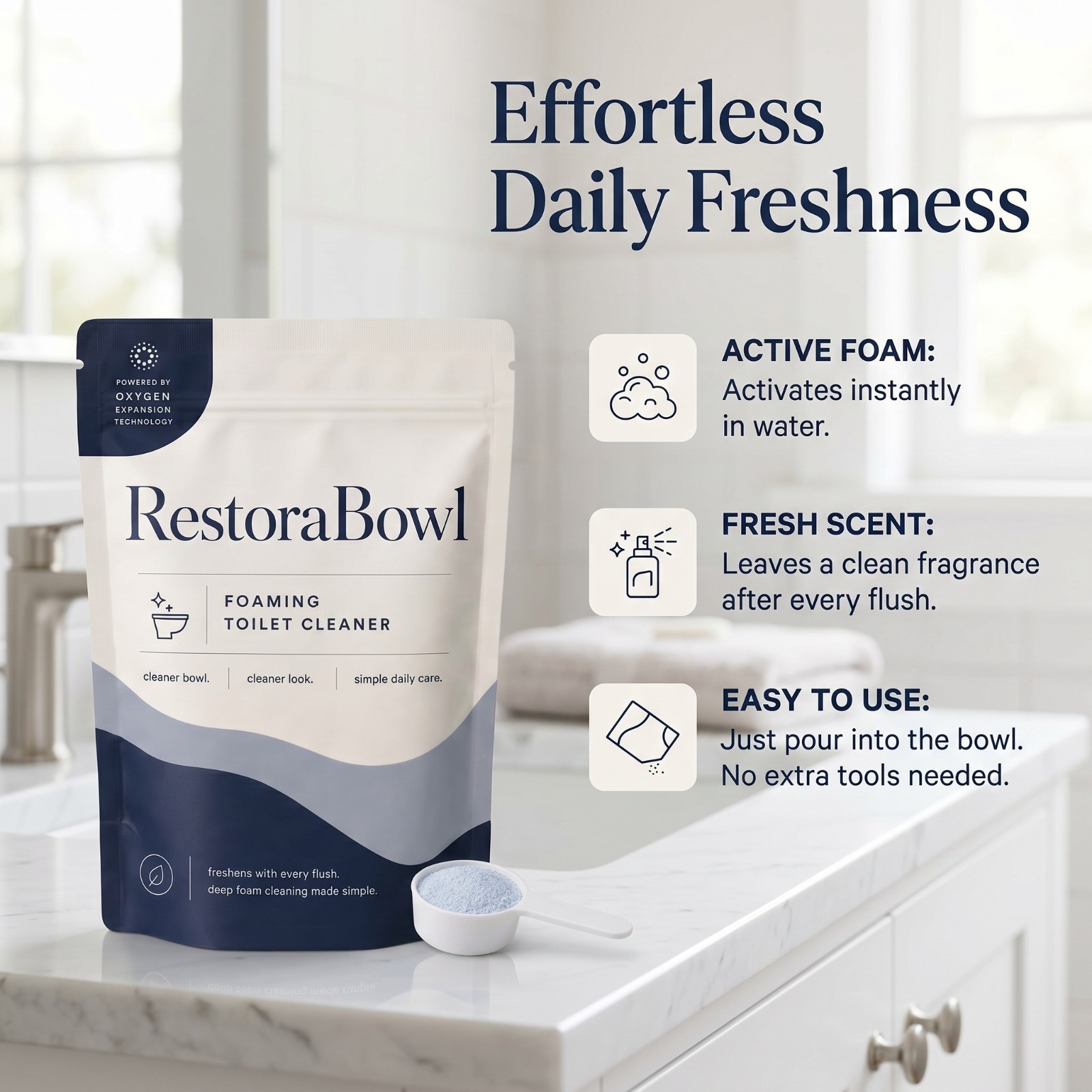 Restorabowl Foaming Toilet Bowl Cleaner Powder, Deep Clean & Fresh Scent