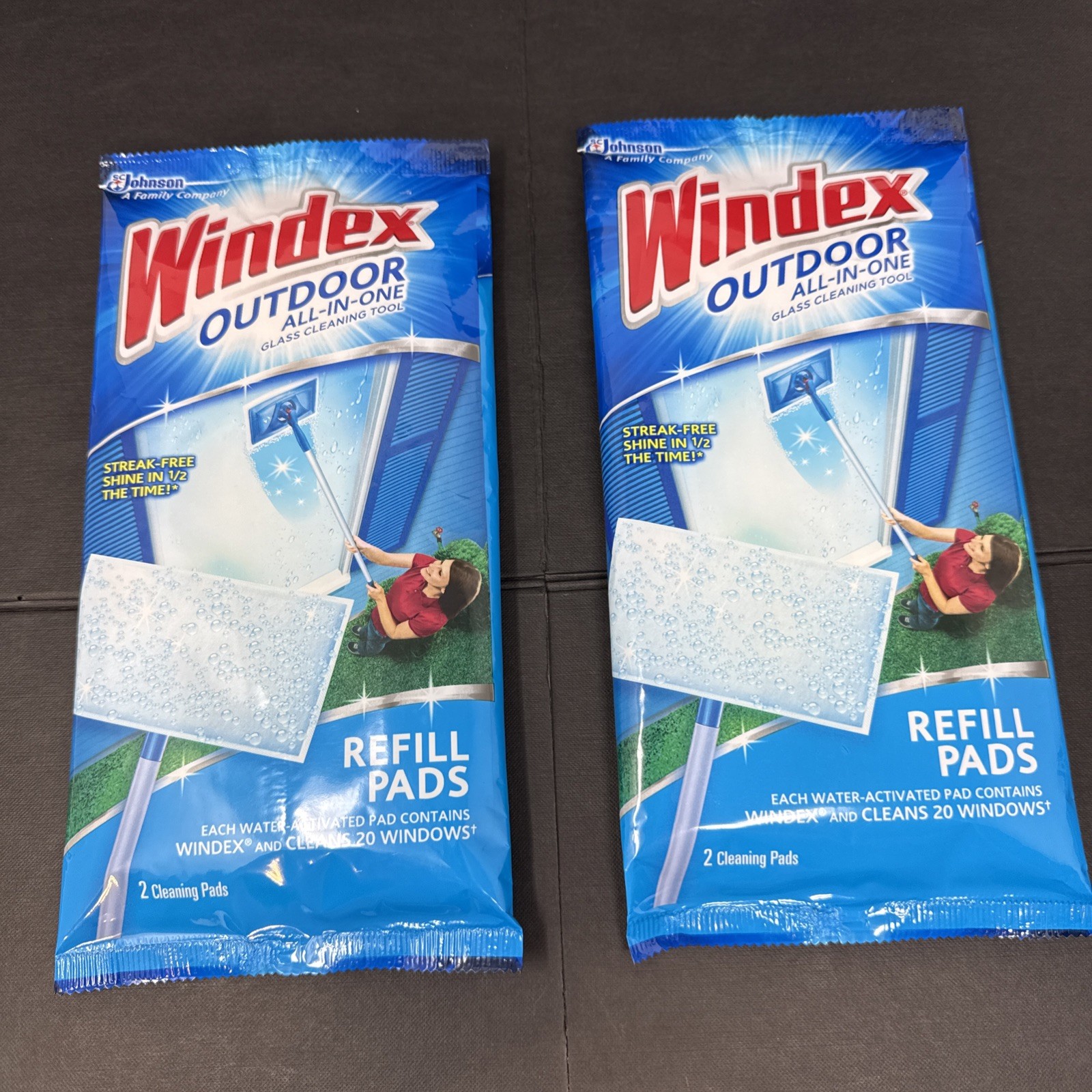 NEW 2x Windex Outdoor Glass Cleaning Pad Refills 4 Pads Total Sealed Discontined
