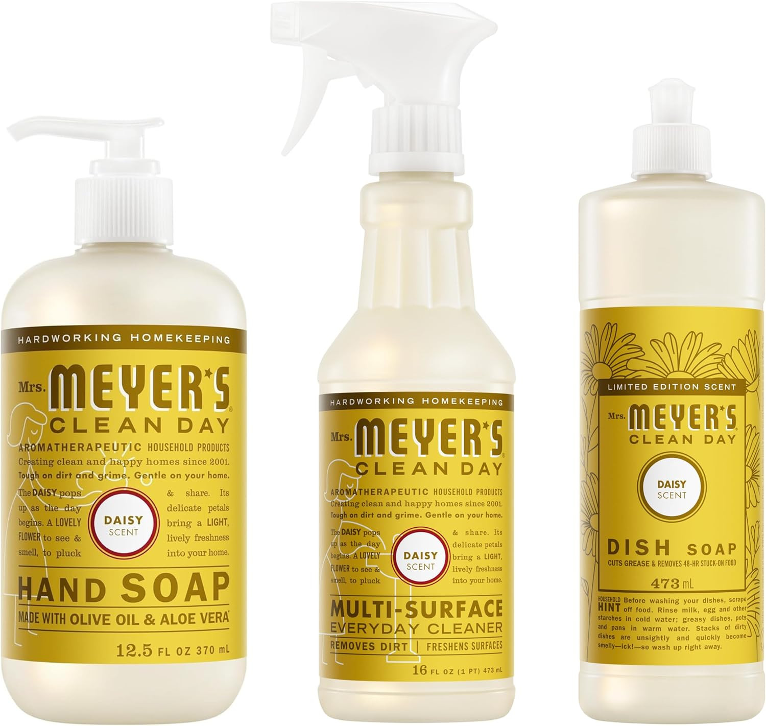 Mrs. MEYER’S Kitchen Set, Dish Soap, Hand Soap, and Multi-Surface Cleaner, 3 CT