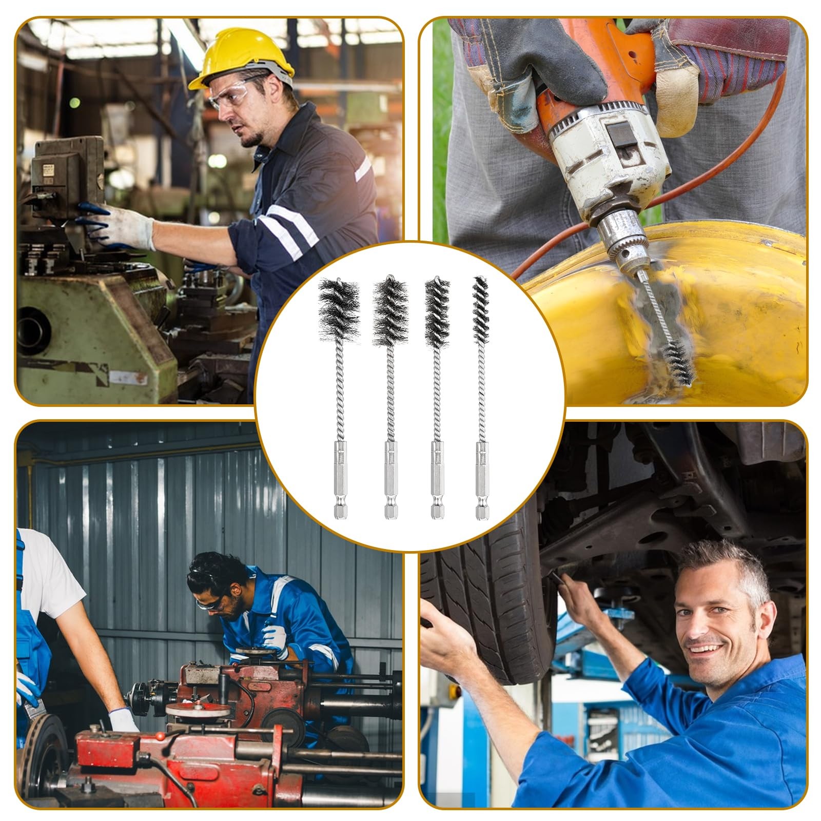4 Pcs Stainless Steel Wire Brushes for Drill Stainless Steel Bore Brush Set