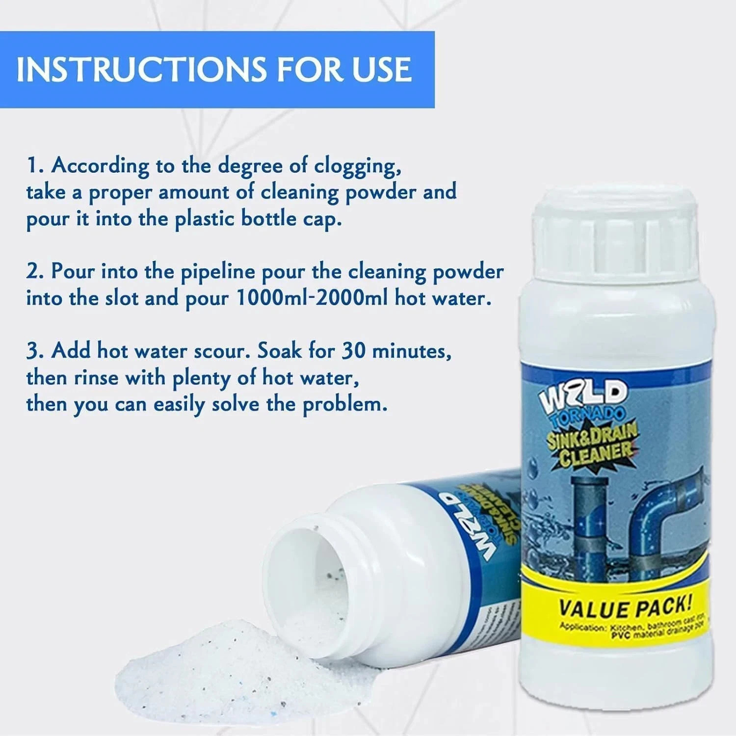 1 pc. Wild Tornado Sink and Drain Cleaner Hair Grease Clogs
