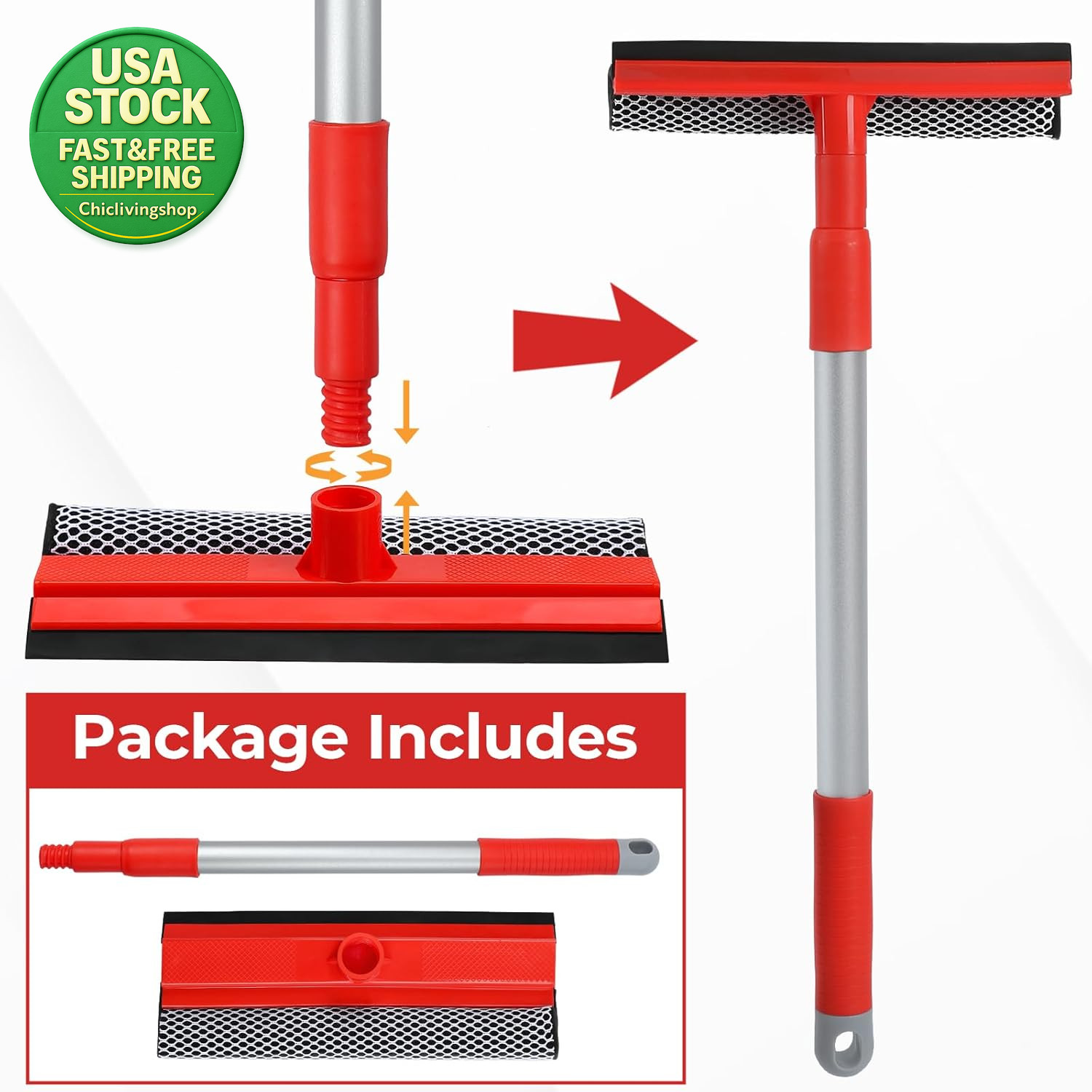 Windshield Cleaner Squeegee Tool 2 in 1 Extendable Handle 18-28.5 Inch