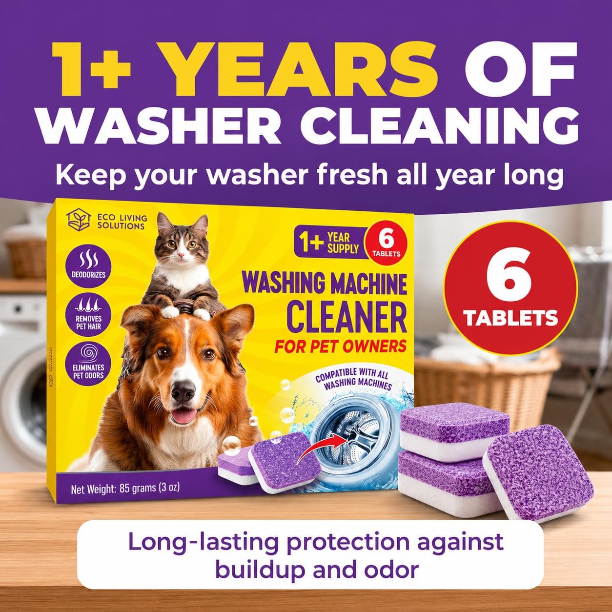 Washing Machine Cleaner Tablets for Pet Owners, Front&Top Load Washer Deep Cl…