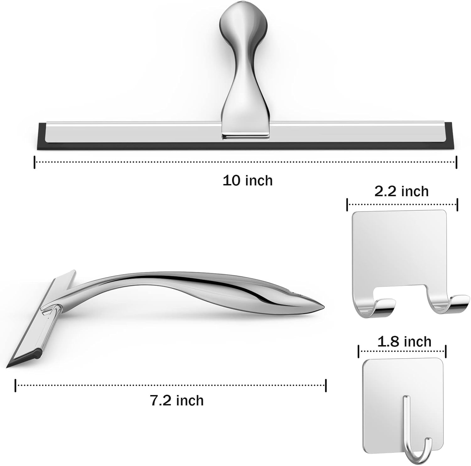 All-Purpose Stainless Steel Shower Squeegee for Shower Glass Door with 2 Adhesiv