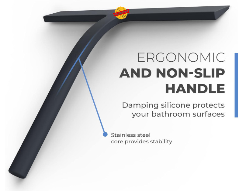 Shower Squeegee for Glass, Silicone Window Wiper, Bathroom Cleaner – Black, 9″