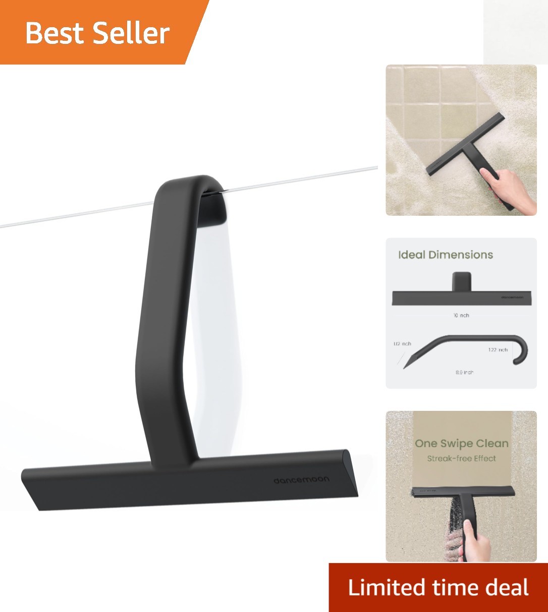 Ergonomic Shower Squeegee – 10-Inch Black Silicone, Seamless & Stylish Home Tool