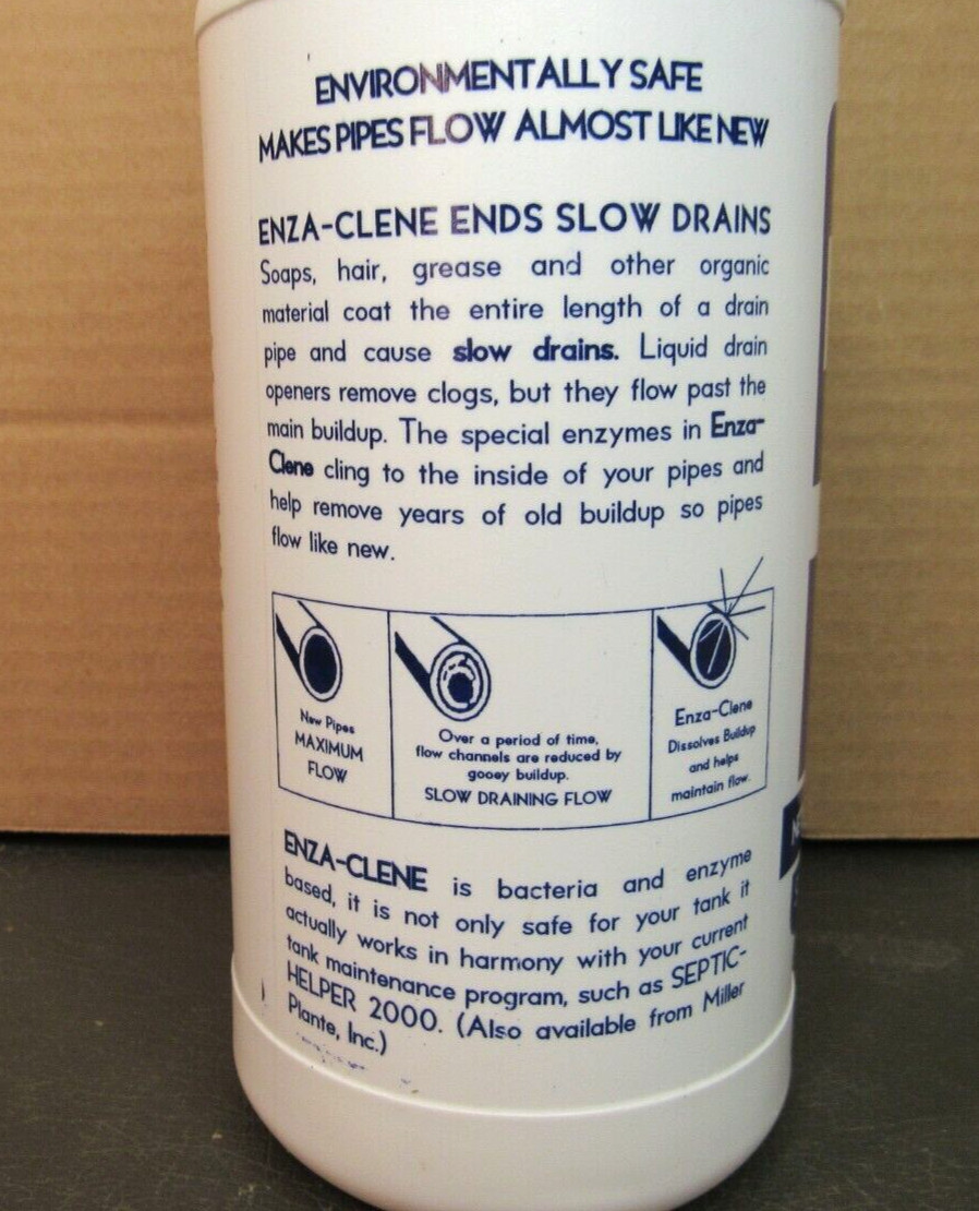 New All Natural ENZA-CLENE Drain Opener Cleaner 1 Quart Environmentally Safe NOS