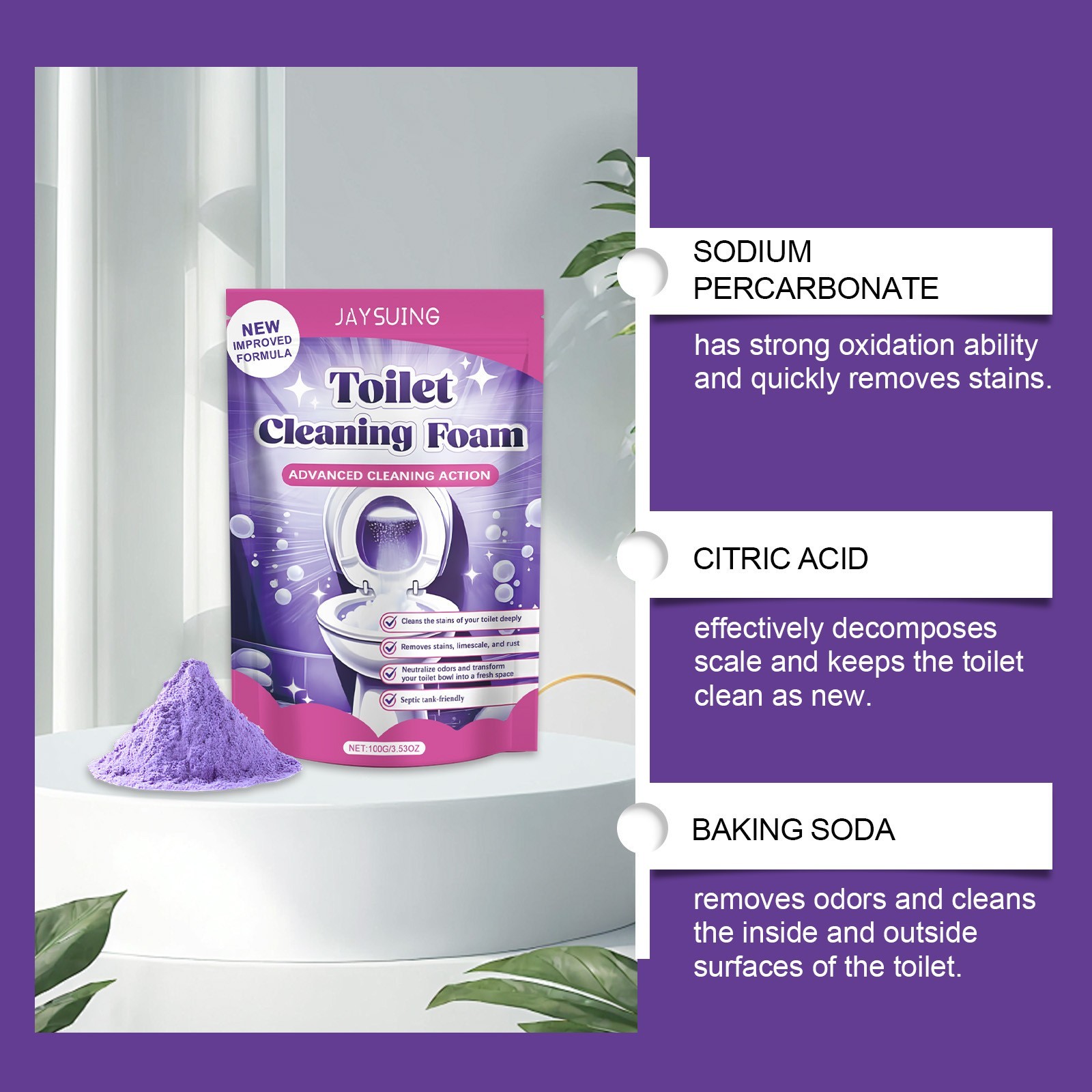 1/2/3 Bags 100g Fizzclean Toilet Foam Cleaner, Insta-Action Fizzclean Foam Clean