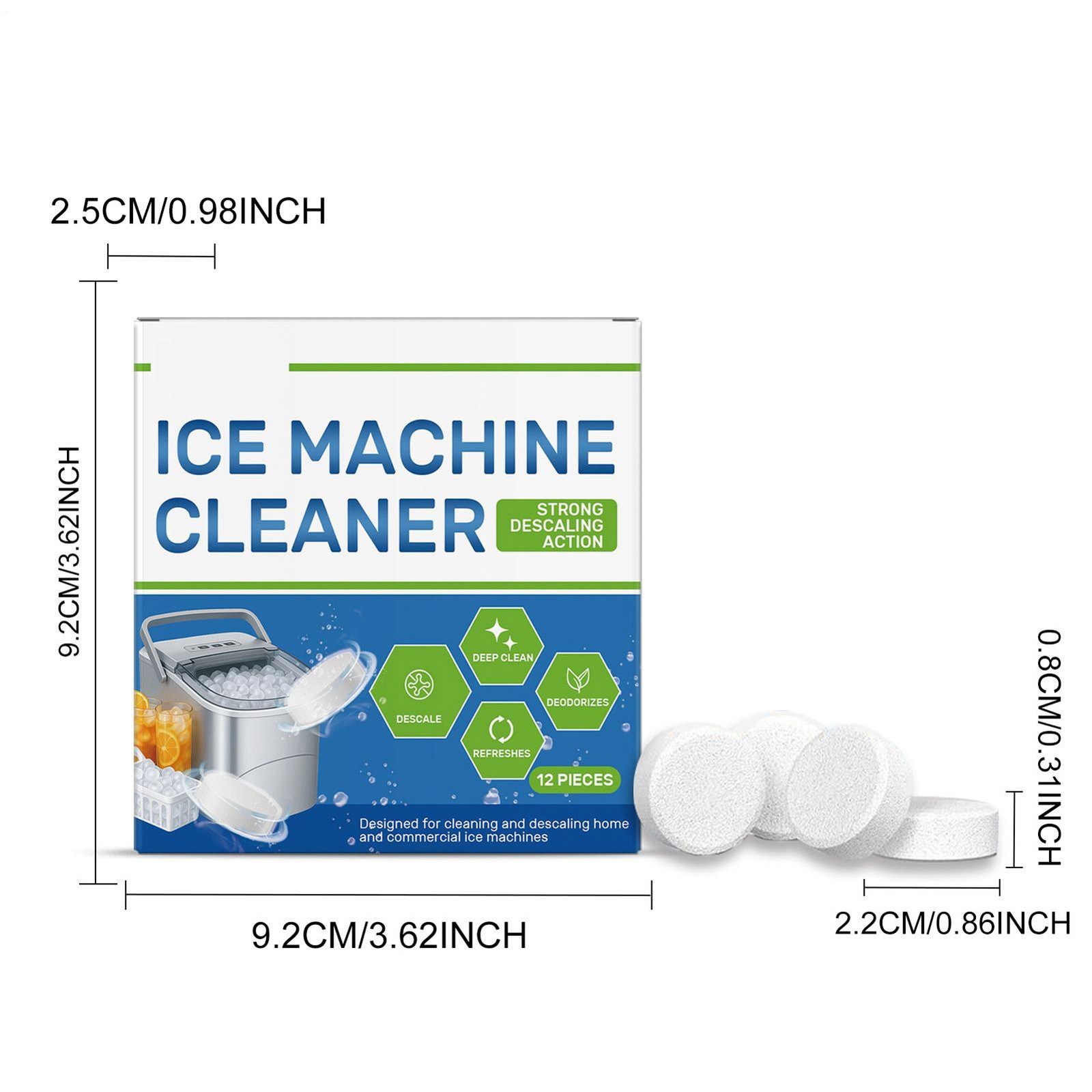 12 Pieces Ice Machine Cleaner Tablets Active Foaming Remover Deep Washer Cleaner