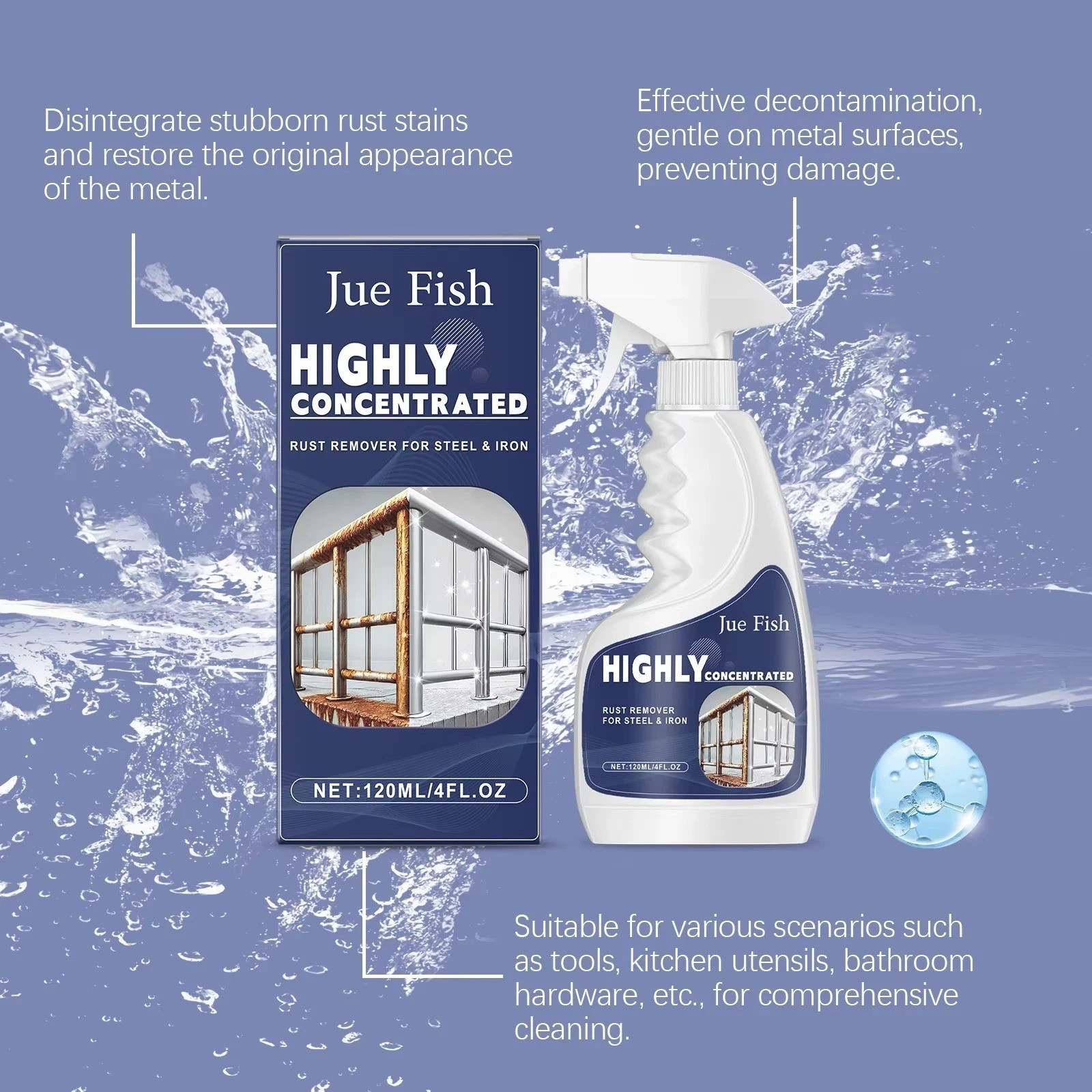 Industrial Rust Remover 120ml Highly Concentrated Fast Acting Steel Iron Cleaner