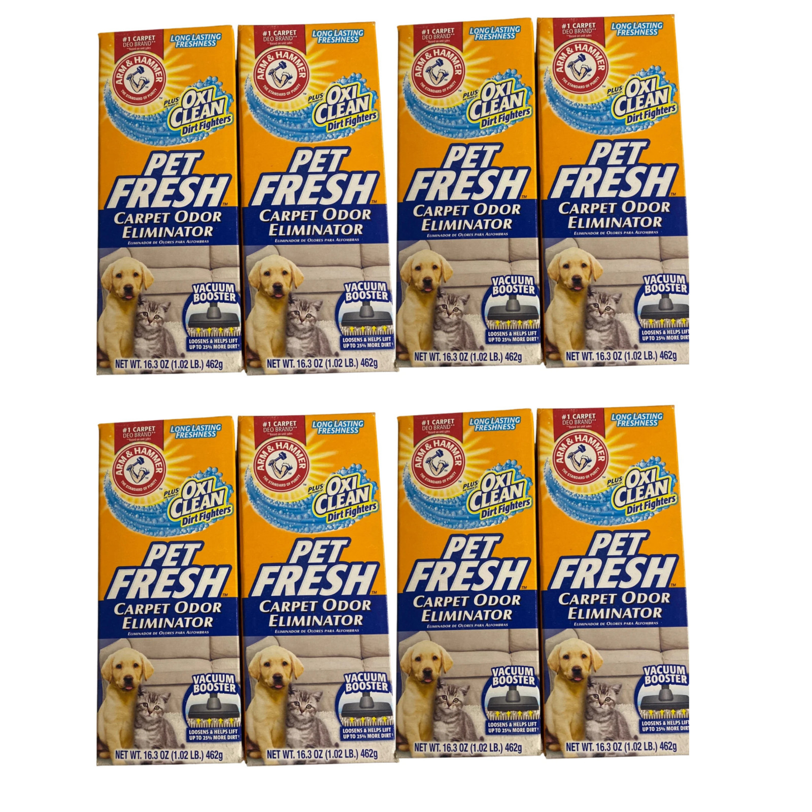 8 Pack Arm & Hammer Pet Fresh Carpet Odor Eliminator + Oxi Clean 16.3 oz New