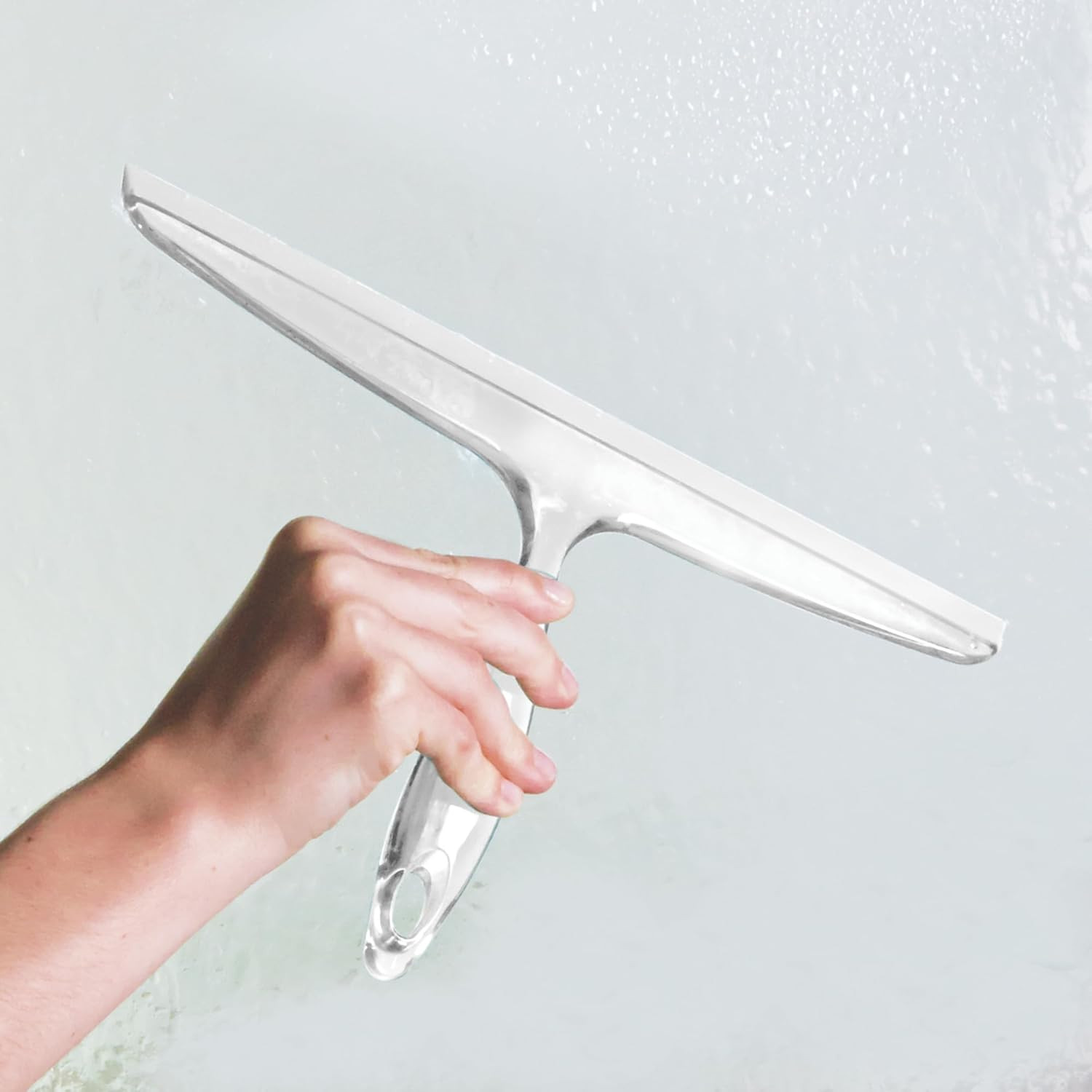 Plastic Bath Squeegee for Glass with Suction Hook Holder – 12″, Clear