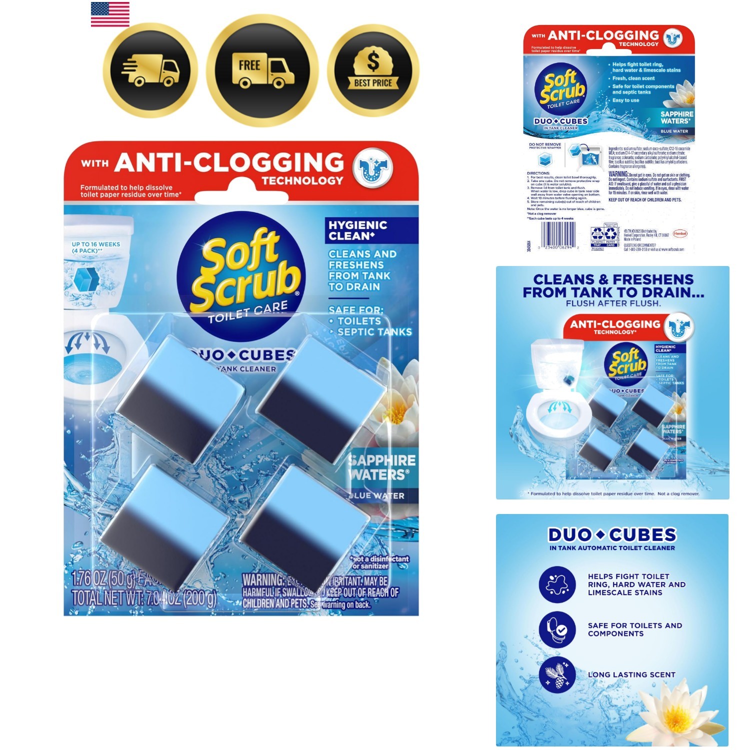 In-Tank Toilet Cleaner Duo-Cubes, Sapphire Waters, 4 Count