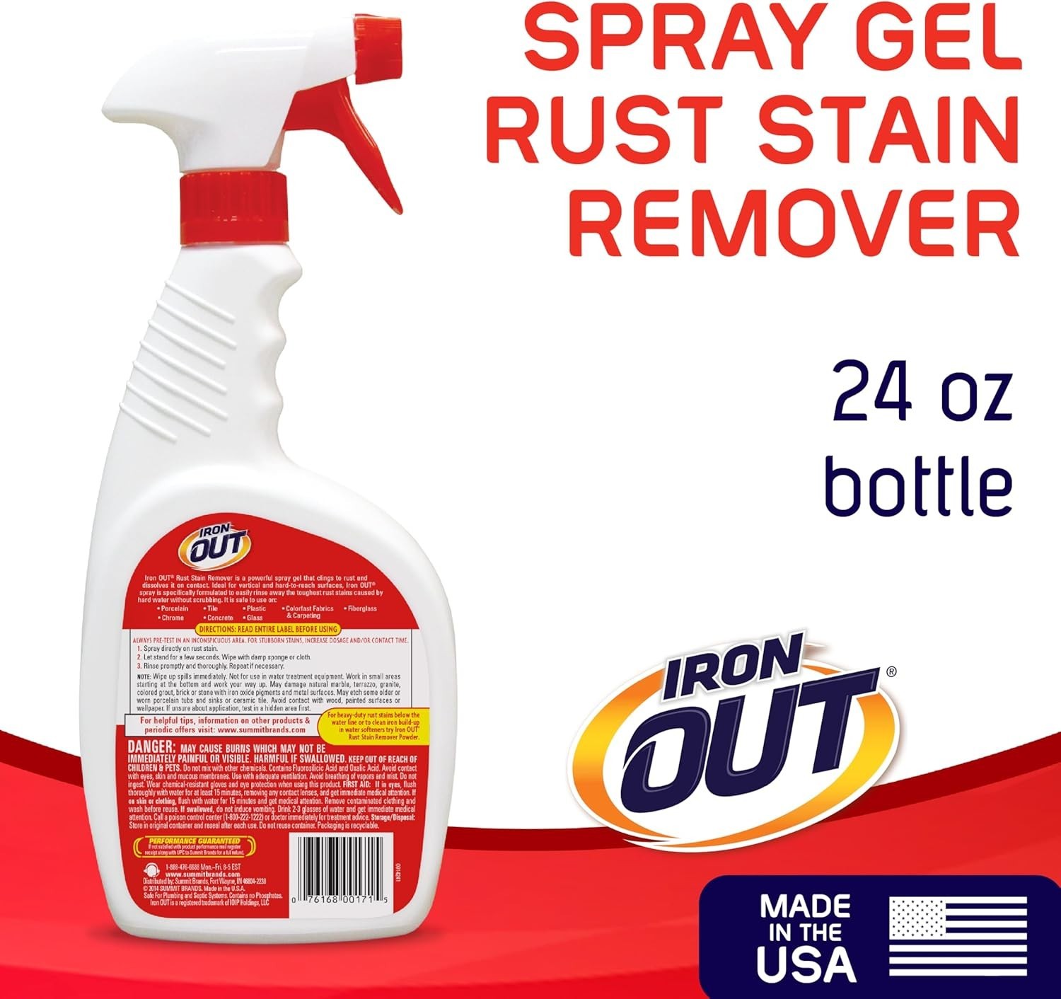 Iron OUT Rust Stain Remover Spray Gel, Remove Rust Stains in Bathrooms, 24 Ounce