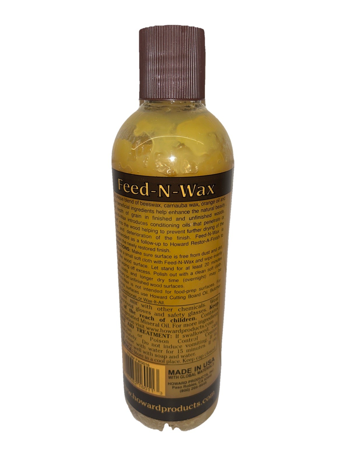 Howard Feed N Wax Wood Polish Conditioner 16oz Clear Beeswax Orange Oil Sealed
